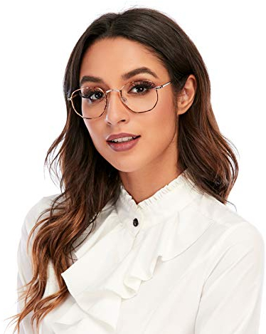 DOOViC Blaulichtfilter Lesebrille Glod Metallgestell Dünner Rahmen Große Gläser Computerbrille mit Sehstärke für Damen/Herren 1,5