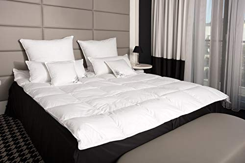 Mayaadi-Home duntäcke 200 x 200 cm | 1 300 g överkast, 70 % gåsdun 30 % fjädrar | 100 % naturlig bomull | Tillverkad i Europa | kassettfilt lämplig för allergiker | HS76