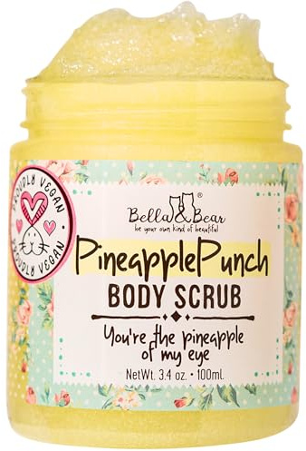 Bella & Bear Pineapple Body Scrub Exfoliator – Vegan Sugar Scrub, Travel Size 3.4 oz, Fresh Pineapple Scent