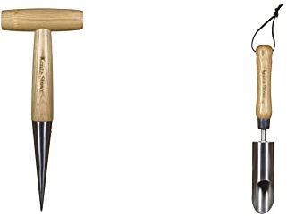 Kent & Stowe Pflanzholz – Setzholz aus Edelstahl, Länge: 28,5 cm & Zwiebelpflanzer – Blumenzwiebel-Pflanzer aus Edelstahl für gleichmäßige Löcher, Zwiebel-Stecher mit Stiel aus Esche, Länge: 30 cm