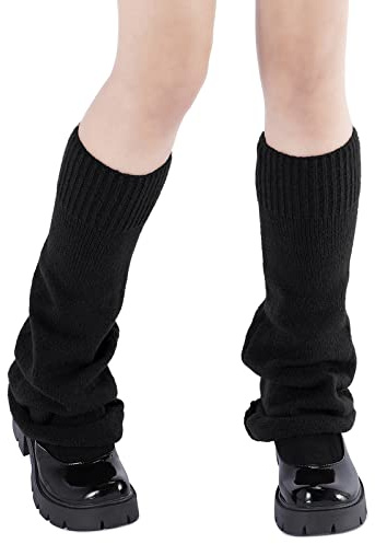 Leg Warmers Y2k Kawaii Long Cute Knit Leg Warmers Y2k Goth accessories for Women Girls 80s Party Sports Pure Black