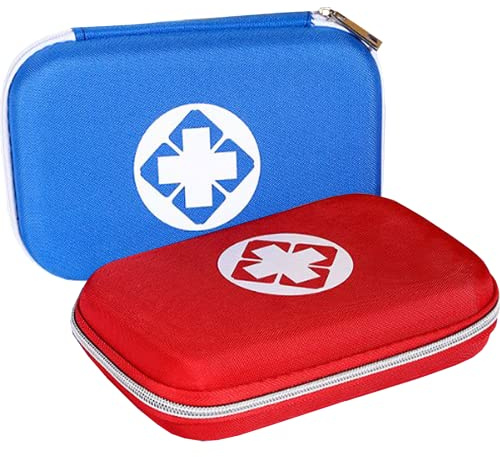 2 Pezzo Mini kit di pronto soccorso portatile,Kit Primo Soccorso da Viaggio,Cassetta Pronto Soccorso Impermeabile,Nessun farmaco incluso,per Casa Ufficio Viaggio Campeggio(Rosso e blu)