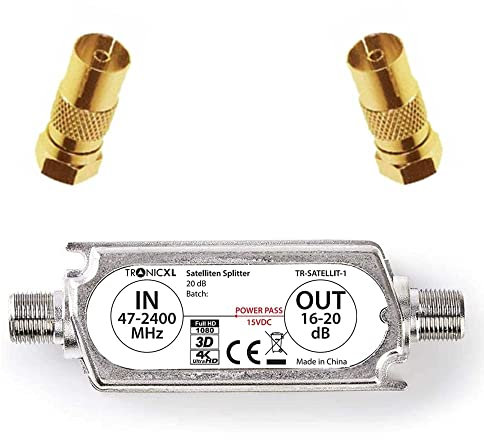 TronicXL Amplificatore satellitare Inline F maschio + adattatore coassiale placcato oro I amplificatori satellitari DVB-S2 DVBS2 Unicable SATCR