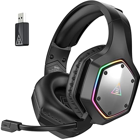 EKSA Cuffie da gioco wireless per PS4 PS5 PC, 7.1 Surround Sound Headset con microfono ENC e luce RGB, 2.4G USB Gaming Cuffie senza fili, 36 ore di durata della batteria 3,5 mm di ingresso