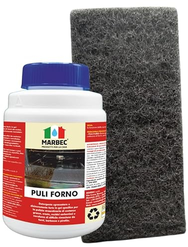MARBEC PULI FORNO 1KG + TAMPONE PER FORNO Detergente gel disincrostante e sgrassatore per forni, barbecue, pentole e pirofile. Inodore, potente contro croste nere e grasso bruciato.