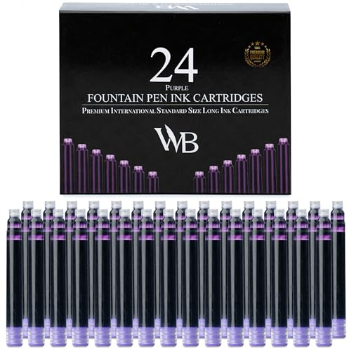 Wordsworth & Black 24er Pack Füllfederhalter-Tintenpatronen – Set mit 24 violetten Tintenpatronen – Internationaler Standard lange Größe – Länge ca. 2,3 – Basisdurchmesser ca. 0,24 –