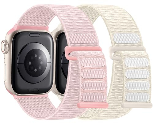 WJK Armband kompatibla med Apple Watch 38 mm 40 mm 41 mm 42 mm 44 mm 45 mm 49 mm kvinnor män, 2-pack stretchiga nylon soloslinga band justerbara flätade sport elastiska remmar för iWatch Ultra SE