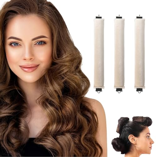 Moguri 3 Bigodini Senza Calore, Aste Flessibili Con Gancio, Ferro Arricciacapelli per Tutti i Tipi di Capelli, Bigodini per Dormire, Ricci Durante la Notte, Color Crema