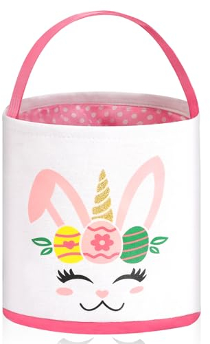 Cestino di Pasqua per bambini, Adorabile Unicorno Borse Cestini Pasquali con Manico per la Caccia alle Uova e Giochi, sacchetti per feste di Pasqua