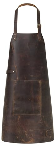 GlobeeCraft Tablier Barbecue Homme en Cuir Marron - Tablier de Barbecue avec Poche pour Accessoires. Imperméable et Professionnel.