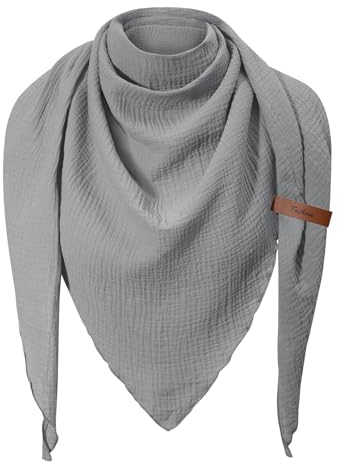 UMIPUBO Schal Damen Baumwolle Musselin Halstuch Dreiecksschal Dreieckstuch Herbst Unifarben Schal Halten Sie Warm Musselintuch Bequem Groß Elegant Leicht Scarf Damen Stola 190x80cm, Grau