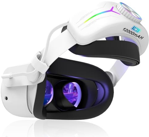 Eyglo RGB Sangle Compatible avec Quest 3S/3, Remplacement de la Sangle Elite Quest 3S/3 avec Batterie 12000mAh, Amélioration du Confort et du Support VR,Accessoires pour Quest 3S,Temps de Jeu Prolongé