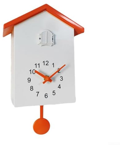 Zilimontt Horloge à coucou moderne avec pendule et chanson d'oiseau, horloge murale pour la maison, le salon, la cuisine et le bureau (blanc + orange)