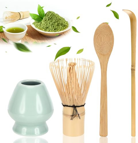 4 Pezzi Matcha Kit Fruste Matcha Fouet Bambù Cucchiaio Tradizionale Portafrusta Set Accessori Cerimonia Tè Matcha Per Preparare Tè Matcha