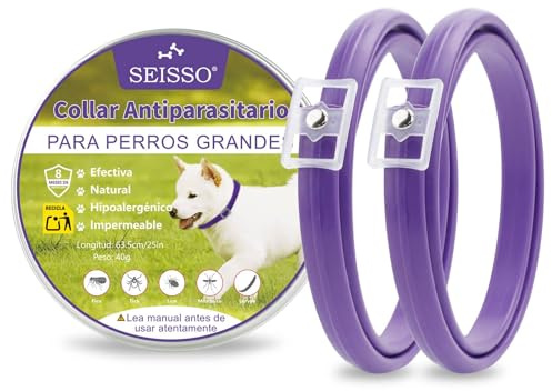 SEISSO 2 Collar Antipulgas para Perros, 63.5 cm, Morado