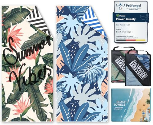 Beach Towels For Adults Extra Large - 2 Pack 200x90cm Lightweight microfibre beach towel with Mesh Bags, Double Sided Sand Free Absorbent Quick Dry Microfibre Towel for Pool, Gym, Camping & Travel