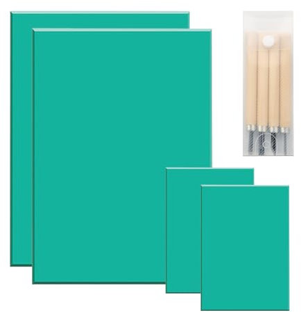 MIHURO 4 Stück Weichgummi Linoldruck Platte,A4 A6 Linoldruck Set Linolschnitt Platten mit 4 Graviermessern,PVC Linolplatte Grün Linolschnitt Platten für Stempel Selber Machen Bastel(2A4+2A6)