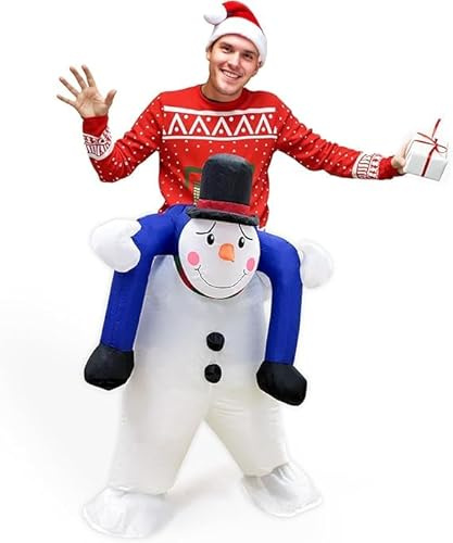 Cvkwe Snowman Christmas Inflatable Costume for Adults – Funny Blow Up Christmas Fancy Dress for Women & Men, Ride-On Snowman Costume for Holiday Parties Events Xmas Winter Celebrations
