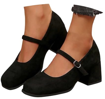Zapatos De Tacón Alto Para Mujer, Elegantes Y Cómodos Zapatos Cerrados Con Punta Redonda Tacones Con Correa Para Pies Anchos Zapatos De Boda De Baile De Fiesta Nocturna,Negro,39 EU