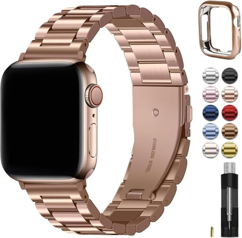 Fullmosa Metallrem kompatibel med Apple Watch-rem 42 mm 41 mm 40 mm 38 mm 44 mm 45 m 46 mm 49 mm rostfritt stål ersättningsband kompatibelt med iWatch serie 10 9 8 7 6 SE 5 4 3 2 1 Ultra