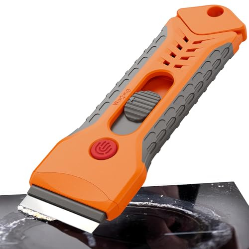 Grattoir Plaque Vitrocéramique avec 15 Lames de Rechange – Outil Multi-Surfaces Anti-Rayures pour Table de Cuisson en Verre, Cuisinière, Porte de Four et Vitres de Voiture; Enlève Résidus Brûlés, Coll