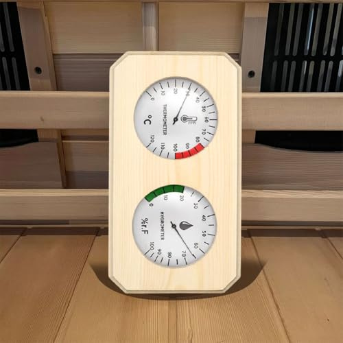 Bastutermometer och hygrometer 2-i-1, elegant trä hög noggrannhet luftfuktighet temperaturmätare för ångrum, bastu, 26,7 x 14 cm