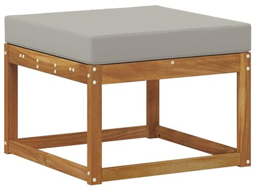 Owoxanthellate Repose-pieds d'extérieur en bois d'acacia naturel – Tabouret modulaire pour jardin et terrasse – Tabouret réversible résistant aux intempéries avec coussin d'assise gris clair 59 x 59 x