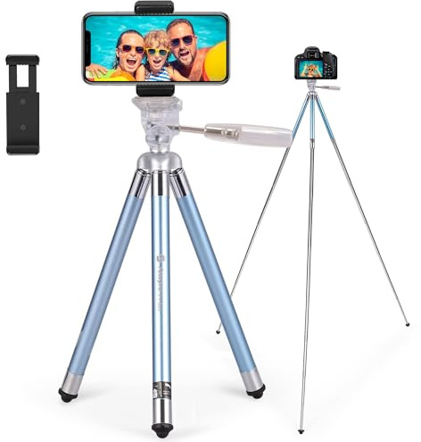 Fotopro 40 Inch Lightweight Phone Tripod Stand for Camera and Phones, with Portable Phone Mount, Camera Tripod Stand for Vlogging Video Blue