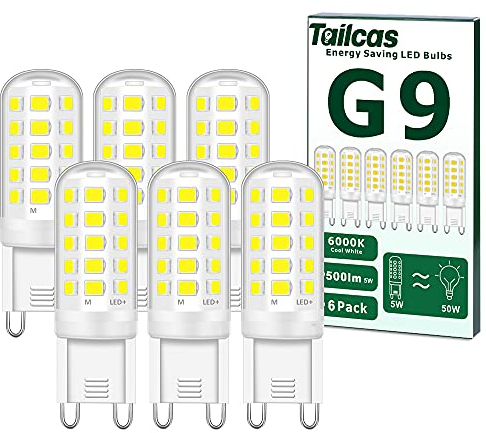 Tailcas Ampoules LED G9, 3W Equivalent 30-50W Halogène Lampe, Blanc Froid 6000K 350LM Non Dimmable Sans Scintillement AC 220-240V pour Ceiling Lighting, Chambre Salon Cuisine Jardin, Paquet de 6