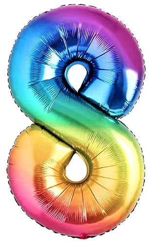 Balloon 8th Birthday Number 8 Multicolor XXL Giant Foil Balloon 40” Birthday Decoration. Flies with Helium.