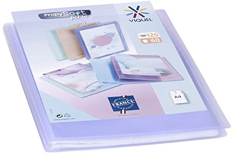 Viquel - Protège documents personnalisable - Reliure Format A4 - Porte vues 120 Vues (60 pochettes) Propysoft - Pochettes transparentes et lisses - Violet translucide