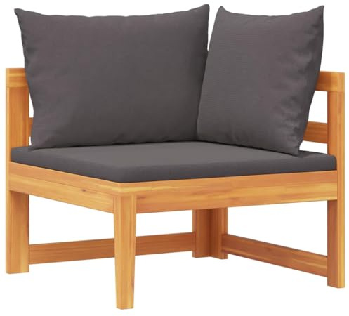 vidaXL Bois d'Acacia Solide Canapé d'angle avec Coussins Canapé d'angle de Patio Meuble de Terrasse Canapé de Jardin Extérieur Gris Foncé