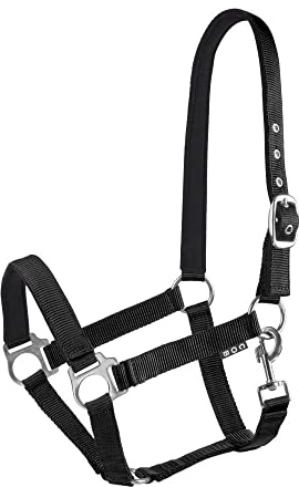 Start Economic Horse Halter - Adjustable Nylon Halter with Nubuck Padding & Snap Hook - Stable Halter for Horses (Full, Black)
