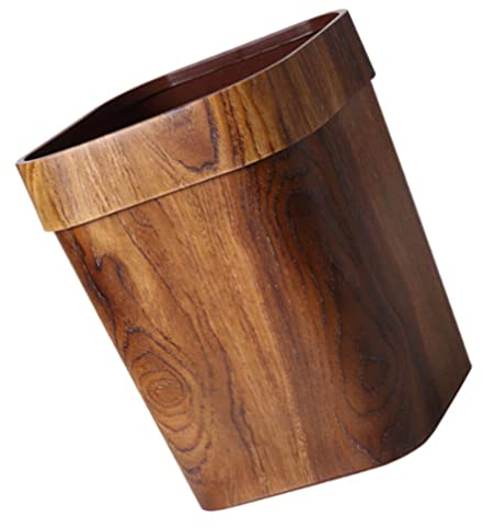 Zerodeko Garbage Bucket Square Trash Can Office Waste Paper Basket Bin Rustic Wood Grain Pattern Wastebasket Garbage Container for Home Kitchen Bedroom Office 14 L Bathroom Trash can