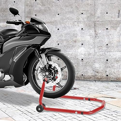 Cecaylie Motorradständer Vorne, Motorrad Ständer,Montageständer Motorrad bis 300 kg,Front-Motorradheber aus Stahl,Motorrad Aufbockständer mit Doppelrollen,Motorradständer Hohe Stabilität,Rot