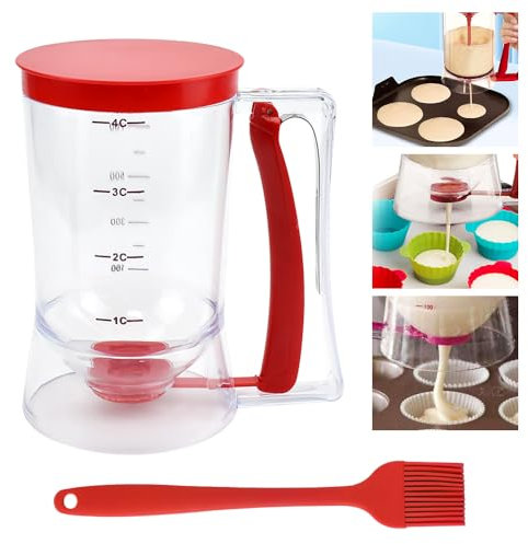NAROSEBE Dispenser per Pastella per Pancake 900ml Separatore Manuale per Pastella Dosatore per Impasti Mixer Manuale per Pancake Dosatore per Pancake Plastica per Pancake Cupcake Torta e Waffle
