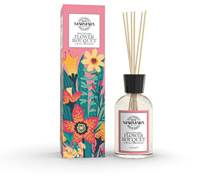 MARMARA - Flower Bouquet Raumduft mit Stäbchen 100ml | Raum-erfrischer mit Rose, Flieder, Waldlilie, Jasmin, Veilchen Duft Aroma | Diffuser mit Stäbchen | Lufterfrischer Wohnung | Room fragrance