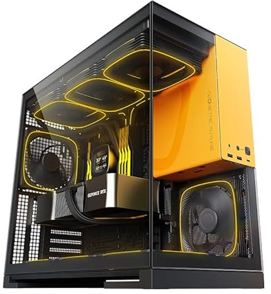 Geometric Future M5 Tempered Glass Mid Tower, E-ATX/ATX Gaming Case, 1.2mm Steel, Type C, Toolless Panels, Support 420/360 Radiator, ARGB PWM 140m Fan x 5 Pre-Installed, Black/Yellow, GEO-M5F-BY
