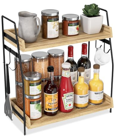 AHOMSEL 2 Etage Vertikales Gewürzregal aus Holz, Aufbewahrungsbox für Kaffee aus Holz, Gewürzregal für die Küchenarbeitsplatte, geeignet für Küche, Zuhause und Büro
