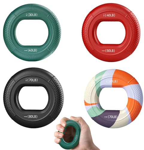 Yilceemy Lot de 4 Anneaux D'entraînement de La Main, Entraîneur de Préhension,Renforceur de l'Avant-bras Kit, Anneaux en Silicone Pour Entraînement Musculaire, Des Mains Pour Force Ciblée, Soulagement
