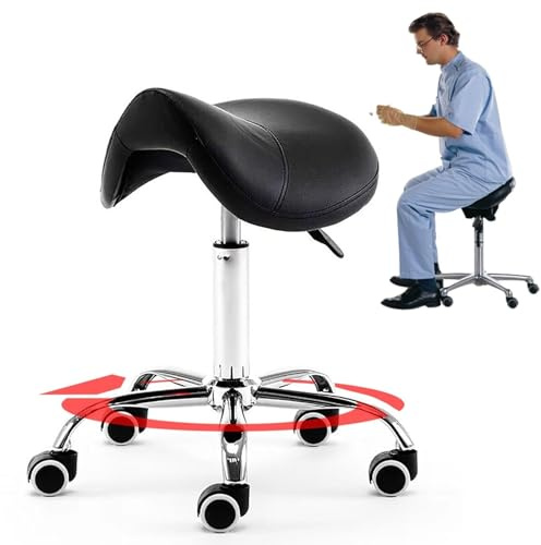Silla giratoria Silla de montar giratoria profesional for odontología, taburete rodante de salón ajustable de 18 7/8 -23 5/8, silla elevadora de silla de montar resistente for belleza/oficina(Black)