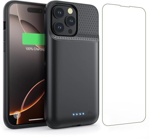 Feob Akkuhülle für iPhone 16 Pro Max, 8600mAh 15W Powerbank Hülle Zusatzakku Akku Case Akku Ladehülle Handyhülle Akku Battery Case Akku Hülle für iPhone 16 Pro Max(6,9) Charger Case (Schwarz)