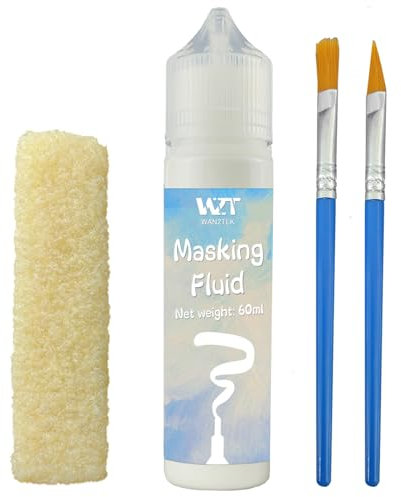 WAN2TLK Masking Fluid for Watercolor Painting - 60ml White with a Paintbrush and Eraser - Art Masking Fluid Pen Watercolor Medium Art Supplies for Artists