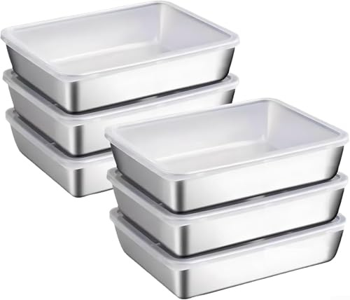 Juego de 6 recipientes de almacenamiento de alimentos de acero inoxidable con características apilables y apilables que ahorran espacio y tapas transparentes