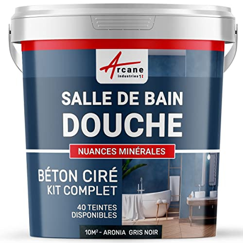 béton ciré salle de bain, douche italienne, pièce d'eau, kit beton cire, salle de bains, douche italienne - 10 m² (en 2 couches) Aronia Gris Noir - ARCANE INDUSTRIES