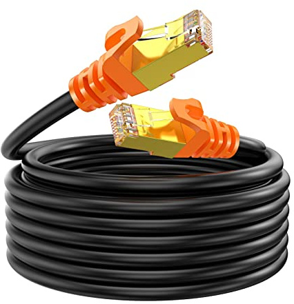 NC XQIN 75 ft Cat 7 Ethernet Cable, Outdoor and Indoor LAN Cord for Direct Burial, 10Gbps High Speed Network Wire Compatible with Router, Gaming Console, PoE Camera