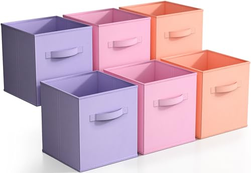 Sorbus® 11 Inch Cube Storage Organizer Bins - 6 Pack - Foldable Storage Cubes - Rectangular Shelf Basket - Great for Nursery, Playroom, Closet, Home Organization (Multi - Pink Orange Purple)