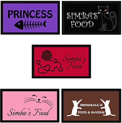 Tapis de gamelle personnalisé pour chat - Tapis d'alimentation et d'eau pour chat avec nom - Couleur et design au choix - Set de table pour chaton et chaton
