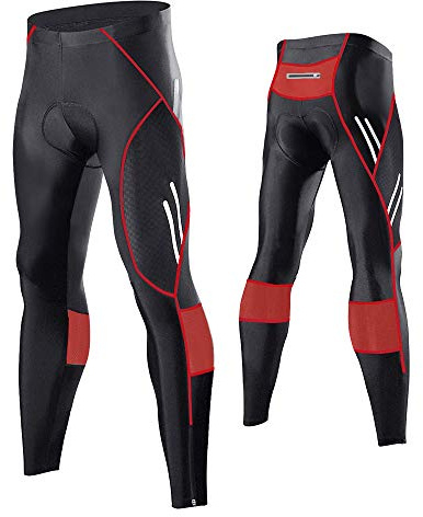 MEETWEE Cyclisme Pantalons Homme, Respirant 3D Gel Silicone Long Bike Compression Leggings Cycliste Pantalon de Vélo Pantalon - Rouge - XL