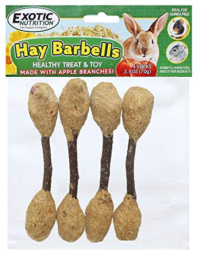 Hay Barbells - Healthy Natural Chew Treat - Oat Hay, Rose Hips, Calendula Flowers, Apple Branches - Rabbits, Guinea Pigs, Chinchillas, Degus, Hamsters, Rats, Squirrels & Other Small Pets